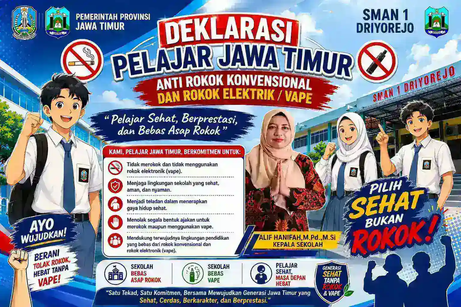Deklarasi Anti Rokok dan Vape di SMAN 1 Driyorejo, Menjaga Masa Depan Dimulai dari Hari Pertama Sekolah