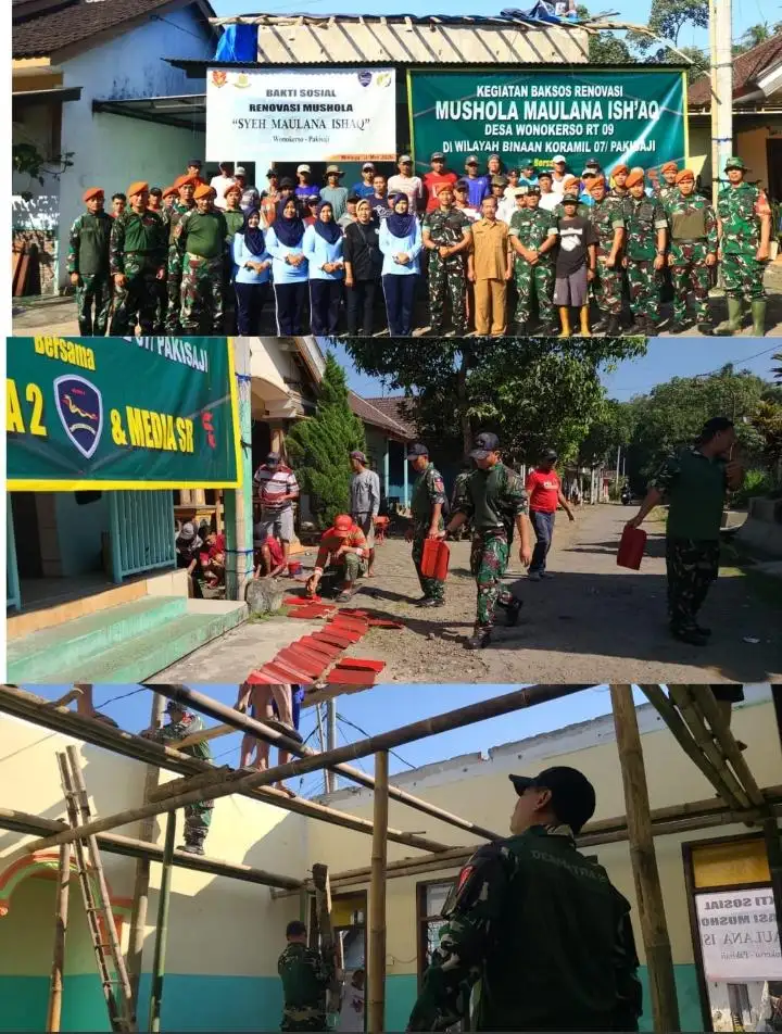 Kemanunggalan TNI dan Rakyat, TNI AU Bersama Warga Desa Wonokerso Kompak Renovasi Tempat Ibadah Mushola.