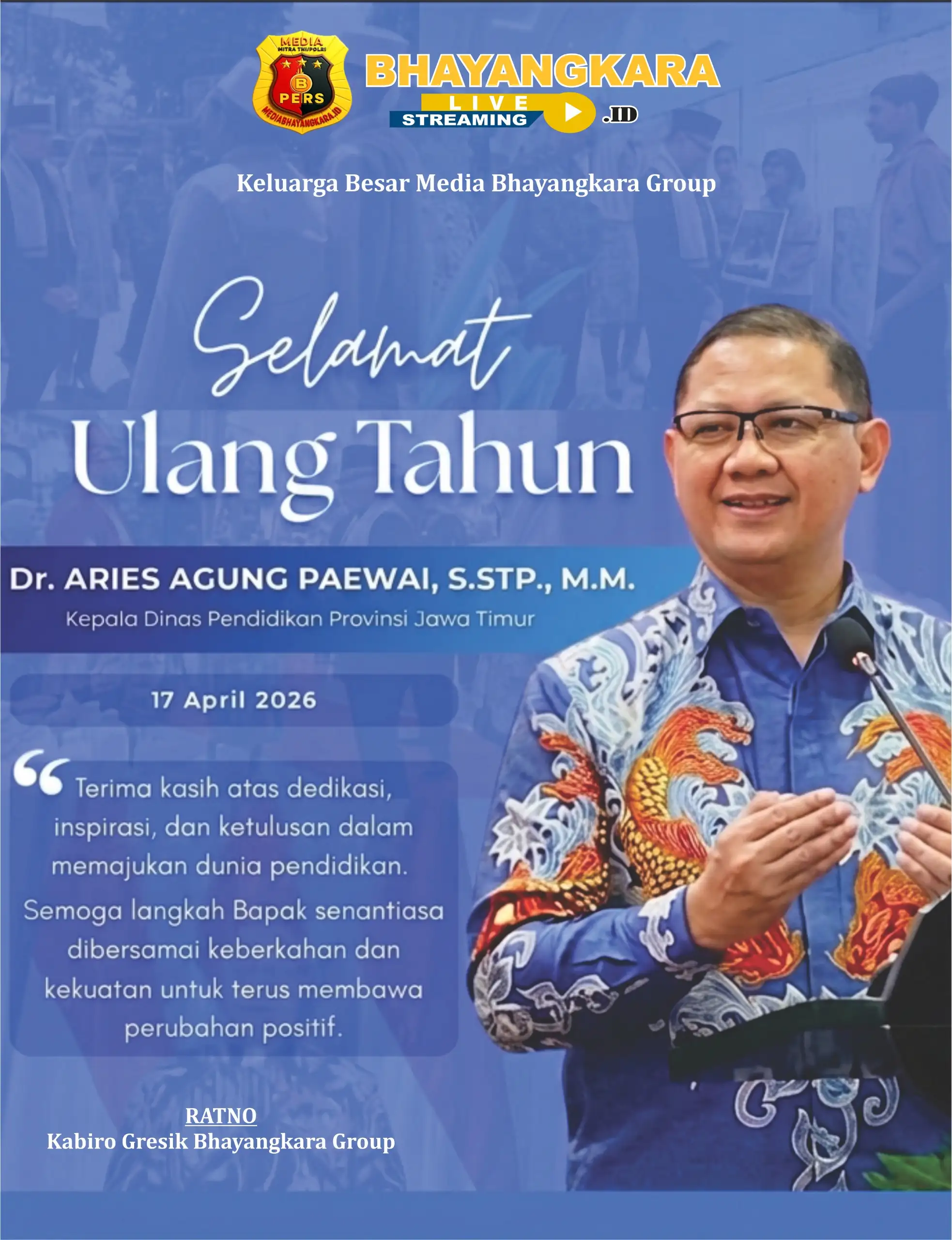 Sinergi dalam Dedikasi: Ucapan Selamat Ulang Tahun Ratno 